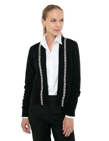 Cashmere Blend Long Sleeve Open Cardigan with Embellishment