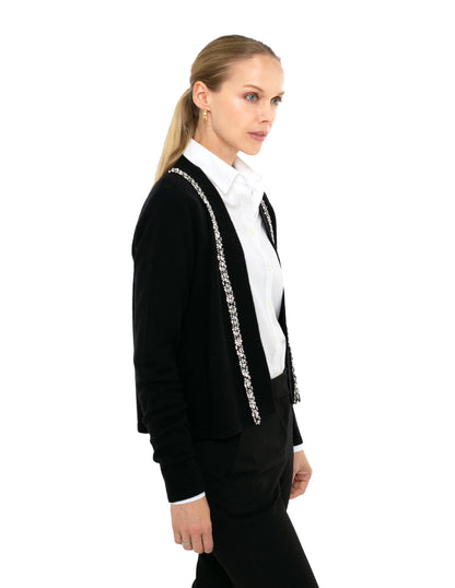 Cashmere Blend Long Sleeve Open Cardigan with Embellishment