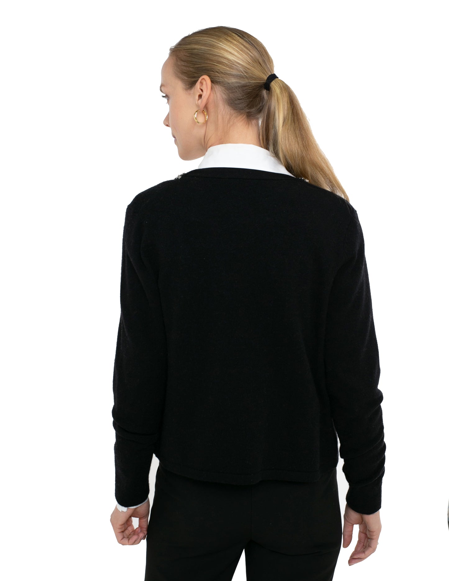 Cashmere Blend Long Sleeve Open Cardigan with Embellishment