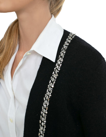Cashmere Blend Long Sleeve Open Cardigan with Embellishment