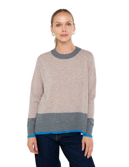 Cashmere Long Sleeve Color Block Pullover Sweater