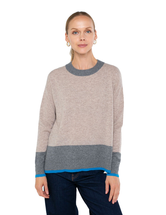 Cashmere Long Sleeve Color Block Pullover Sweater