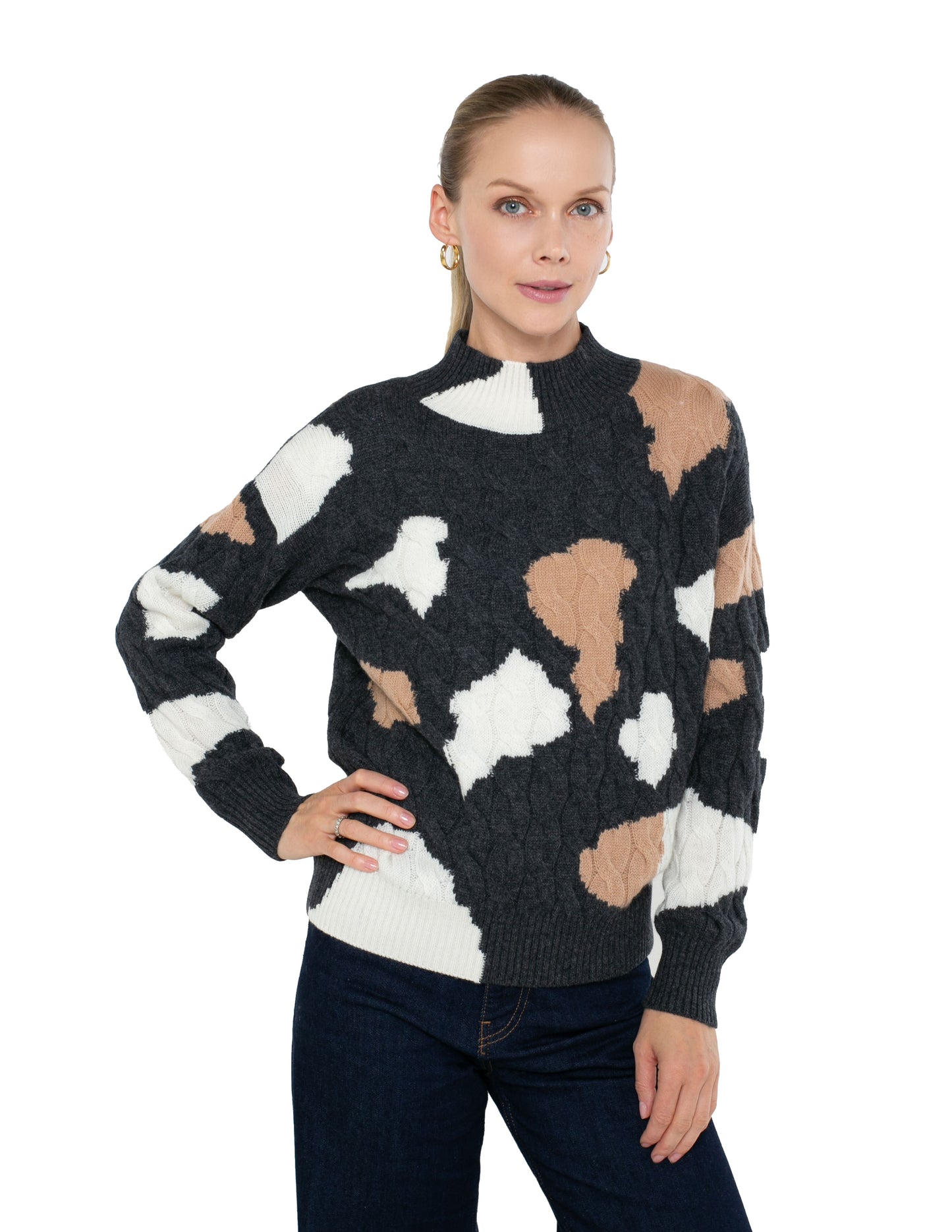 Cashmere Blend Long Sleeve Pattern Sweater