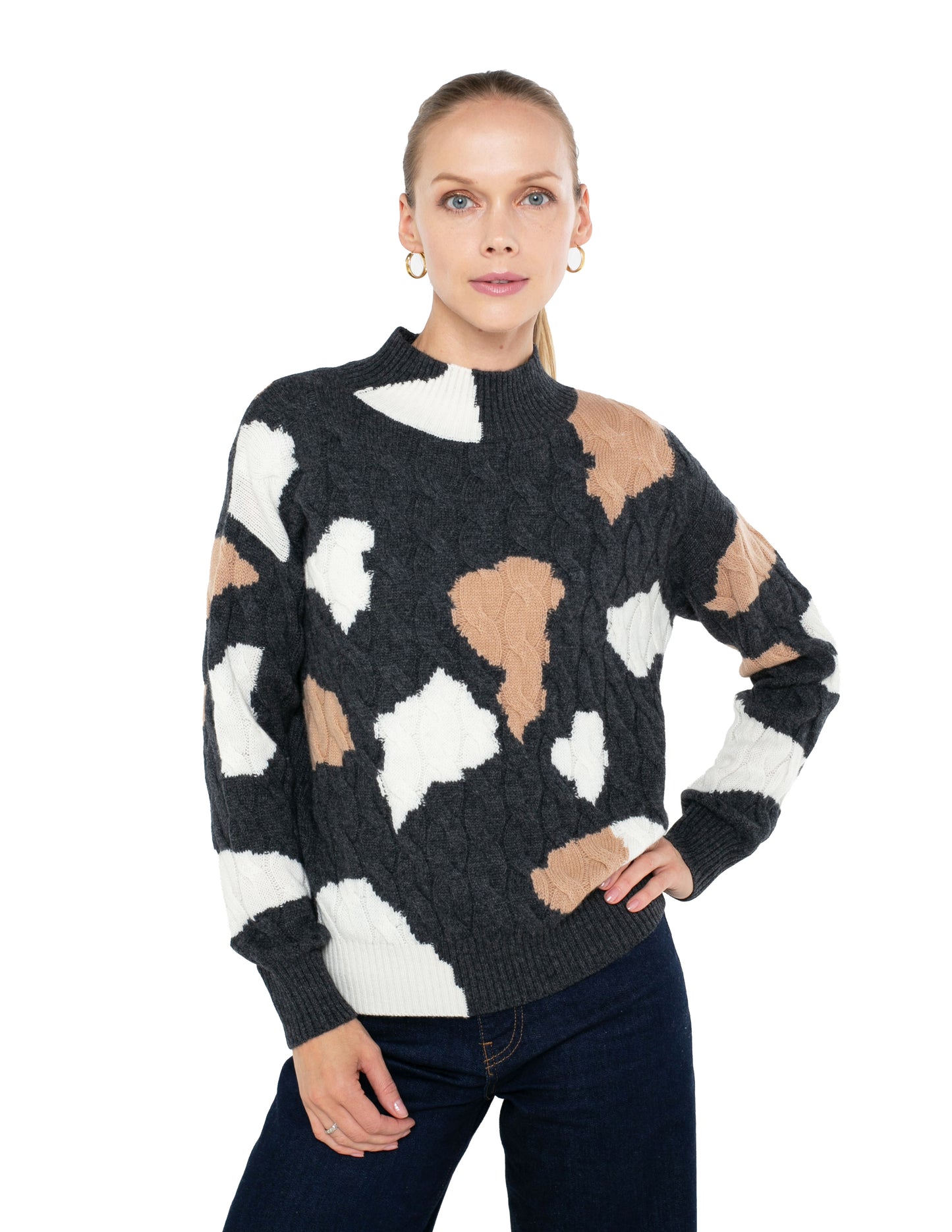 Cashmere Blend Long Sleeve Pattern Sweater