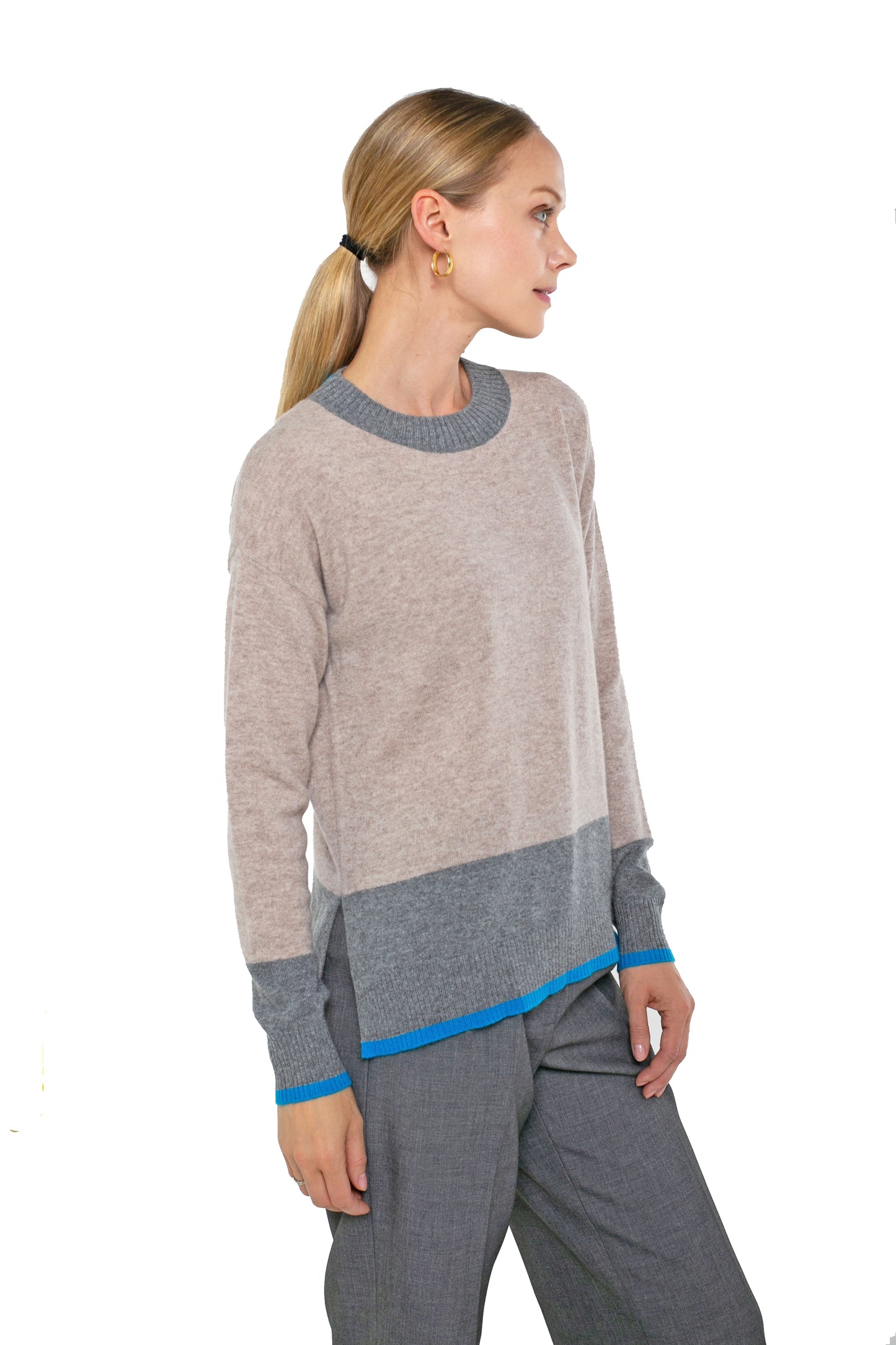 Cashmere Long Sleeve Color Block Pullover Sweater