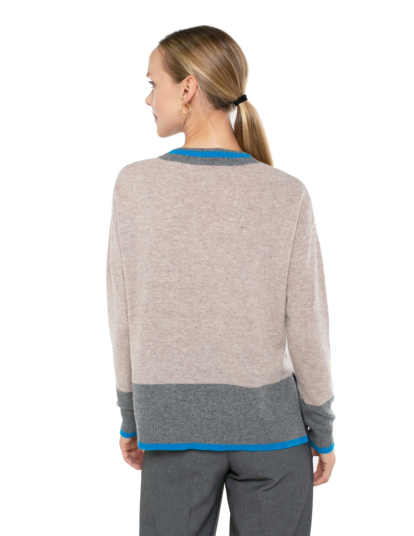 Cashmere Long Sleeve Color Block Pullover Sweater