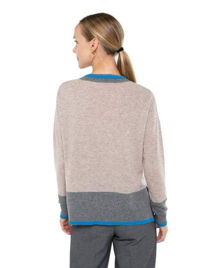 Cashmere Long Sleeve Color Block Pullover Sweater