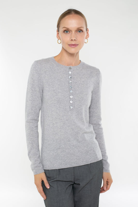 Baby Cashmere Long Sleeve Henley Button Crew Neck