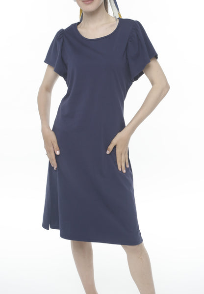 100% Cotton Jersey Flutter Sleeve Crew Neck Dress