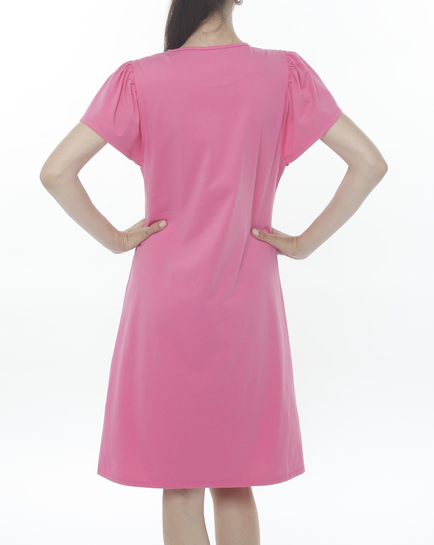 100% Cotton Jersey Flutter Sleeve Crew Neck Dress