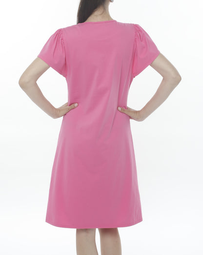 100% Cotton Jersey Flutter Sleeve Crew Neck Dress