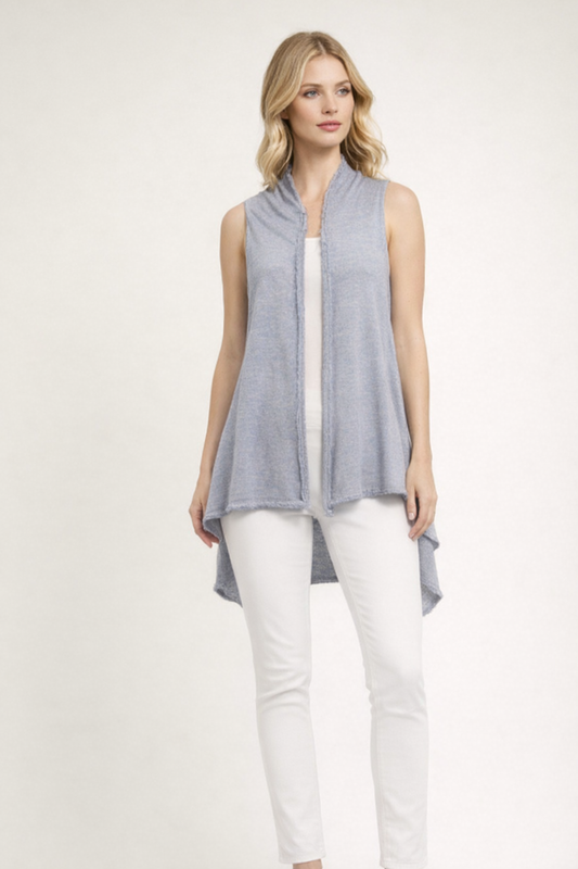 Cashmere Blend Sleeveless Mini Fringe Open Vest
