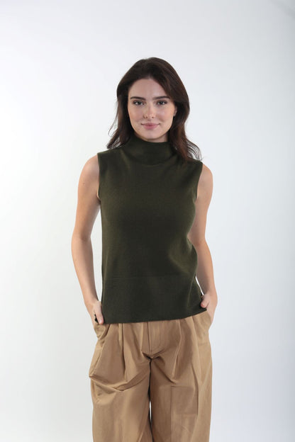 100% Cashmere Funnel Neck Sleeveless Top