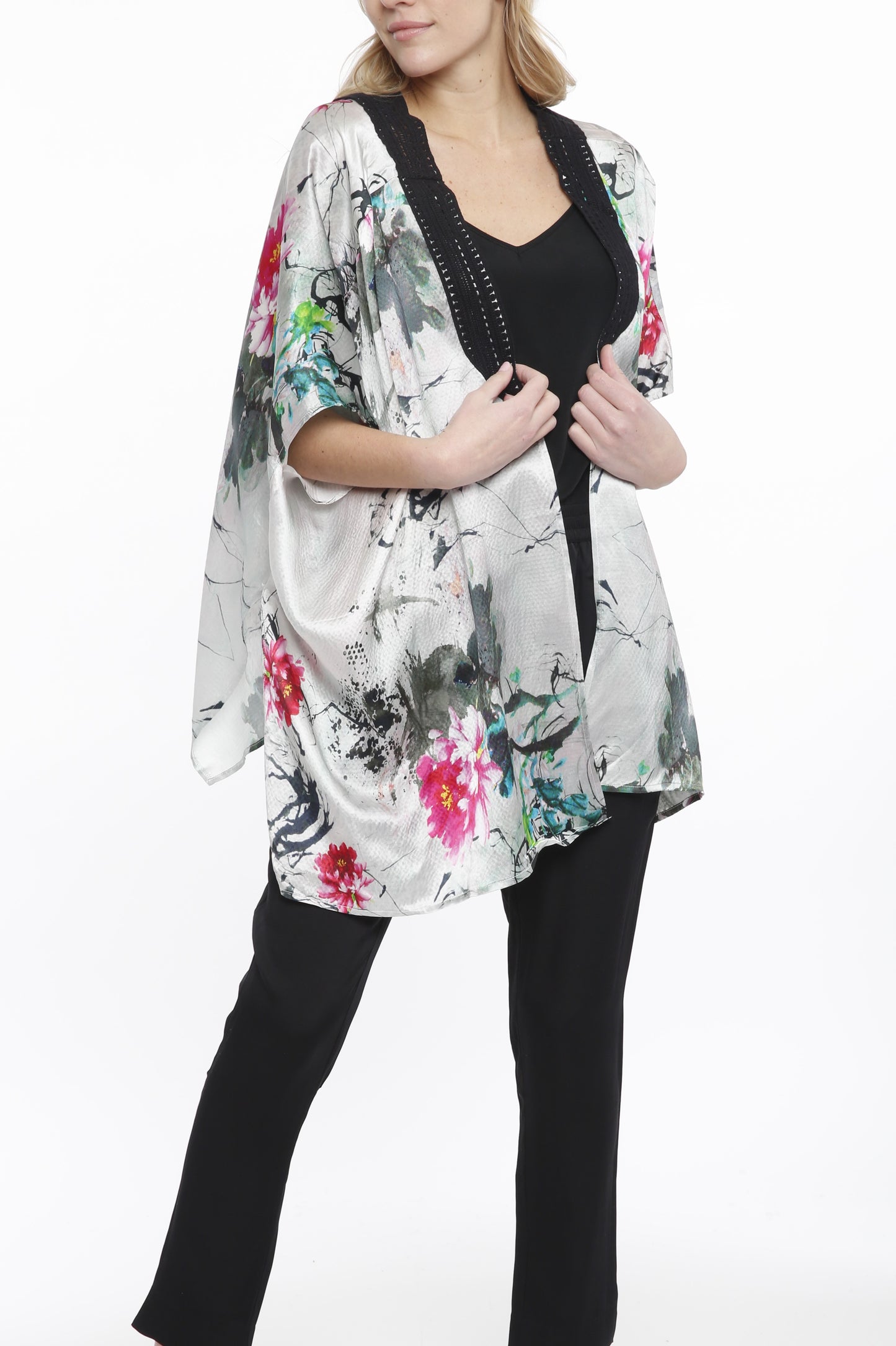 Cocoon Floral Printed Cardigan Crochet