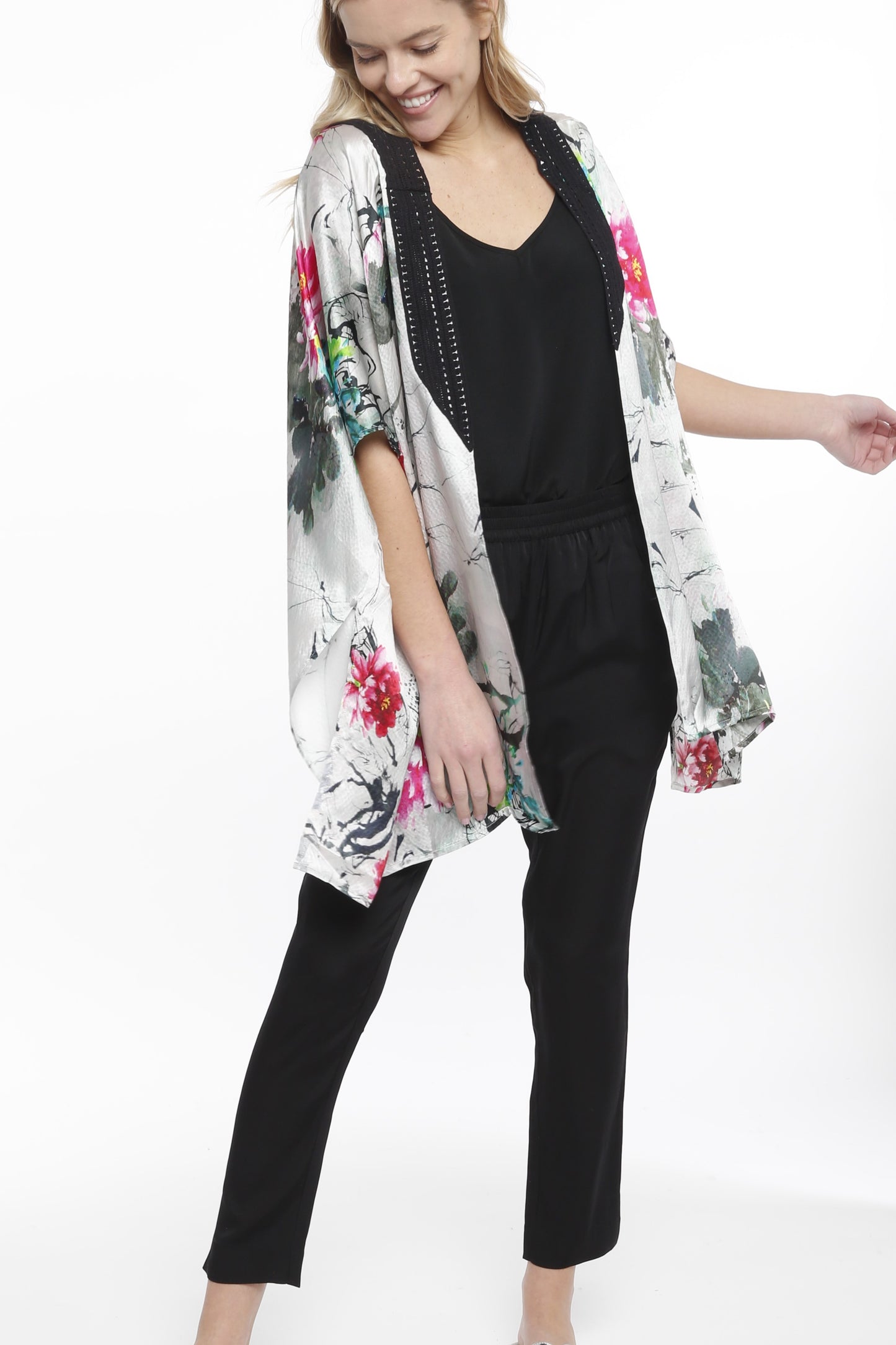 Cocoon Floral Printed Cardigan Crochet