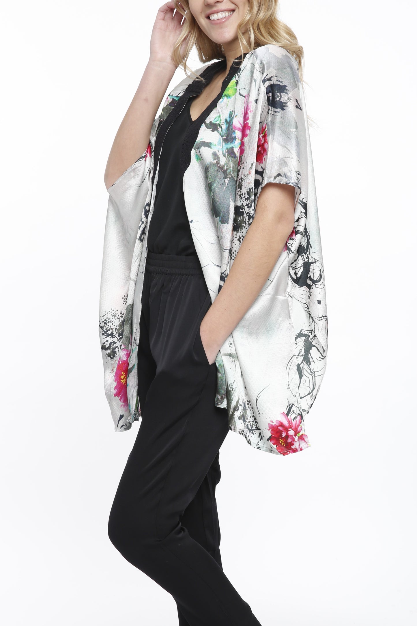 Cocoon Floral Printed Cardigan Crochet