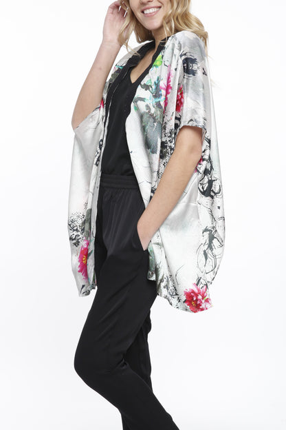 Cocoon Floral Printed Cardigan Crochet