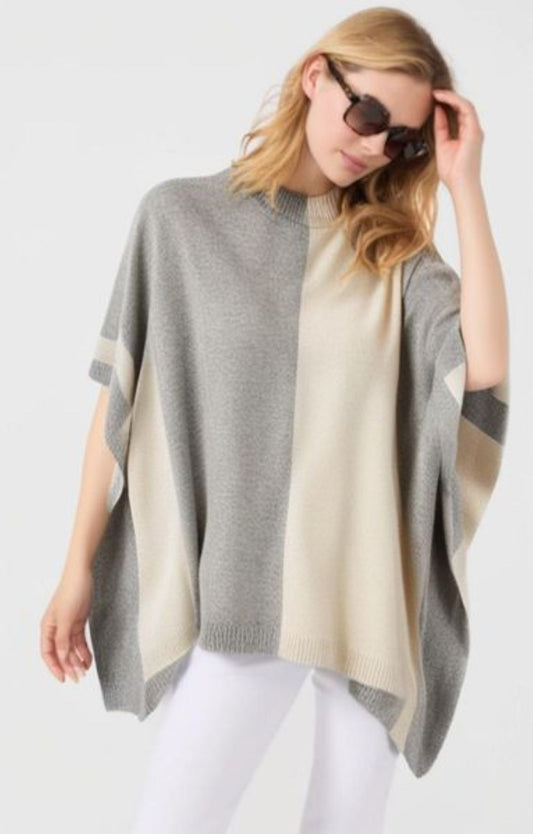 100% CASHMERE TWO TONE  COLOR BLOCK LATTICE PONCHO