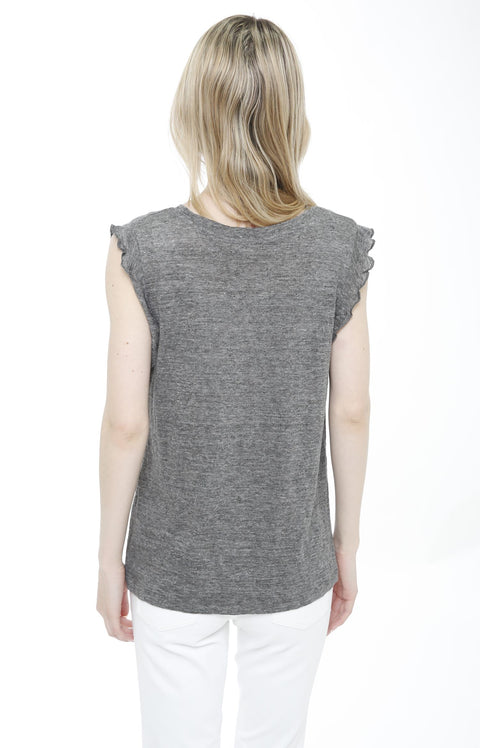 Linen Crew Neck Ruffle Tank