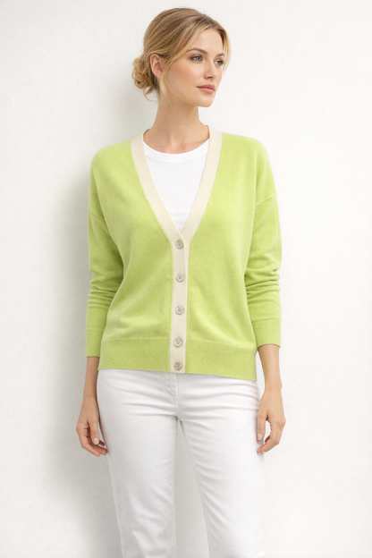 100% Cashmere V-Neck Cardigan With Daisy Buttons