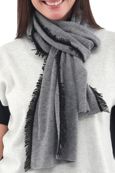 100% Cashmere Scarf with Contrast Fringe