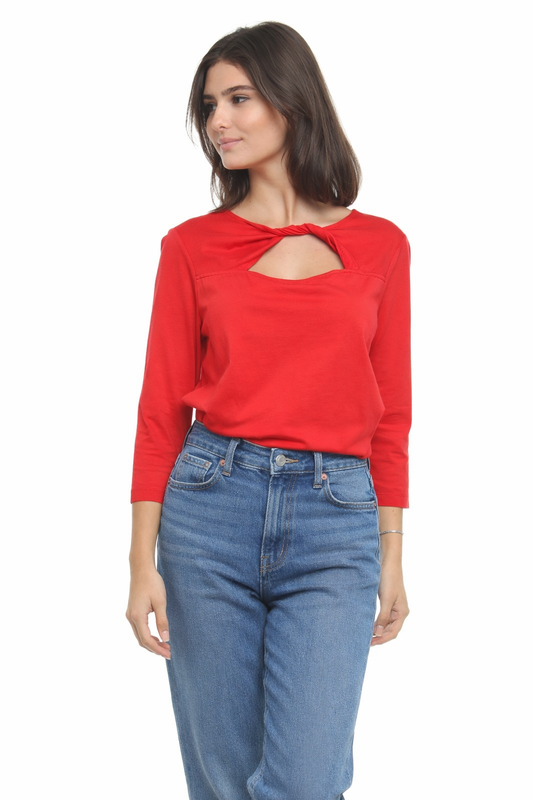 Cotton Jersey Twist Neck 3/4 Sleeve Tee