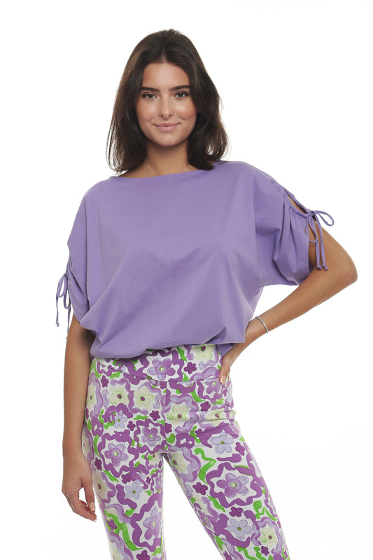 Cotton Jersey Cold Ruched Shoulder Tee