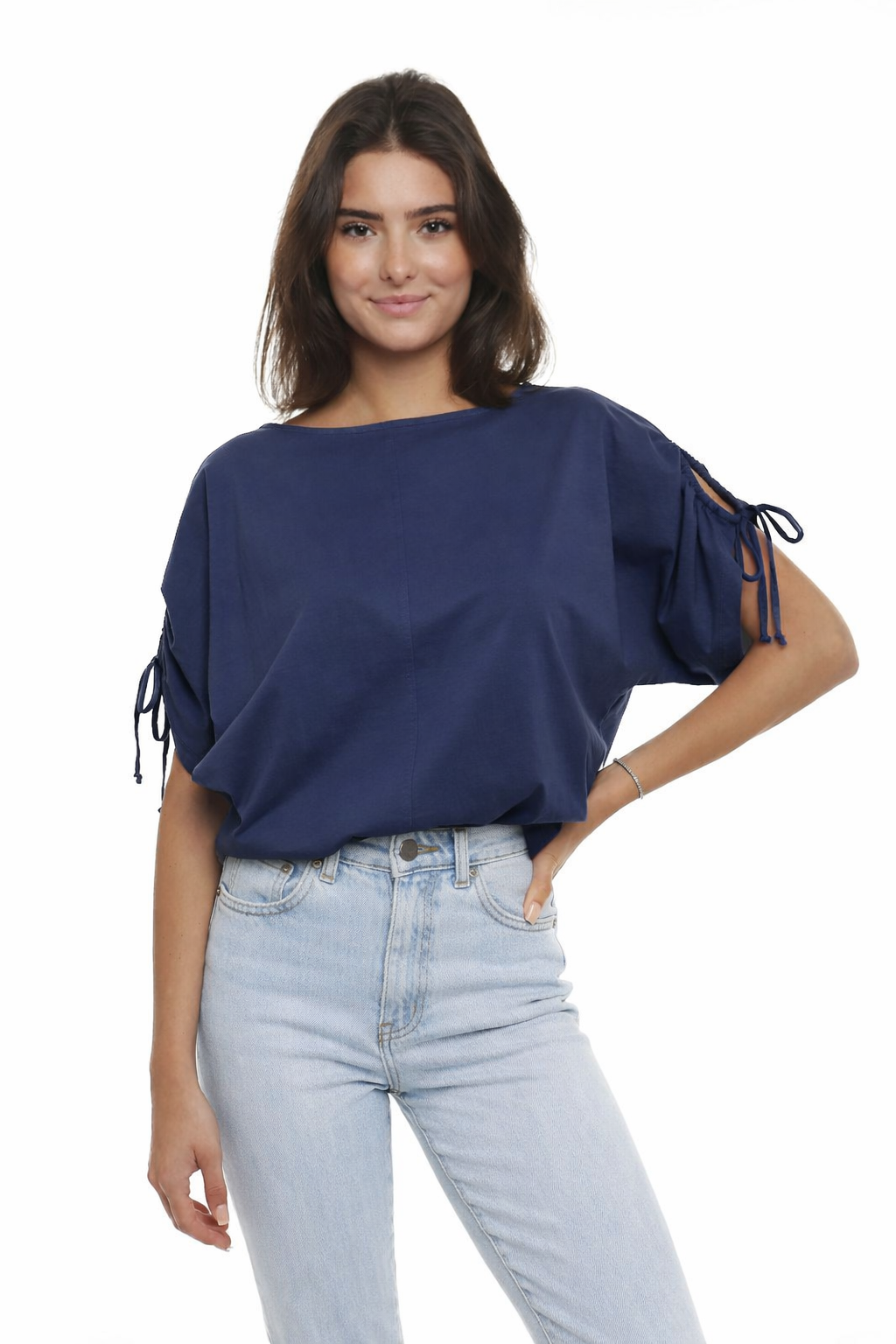 Cotton Jersey Cold Ruched Shoulder Tee