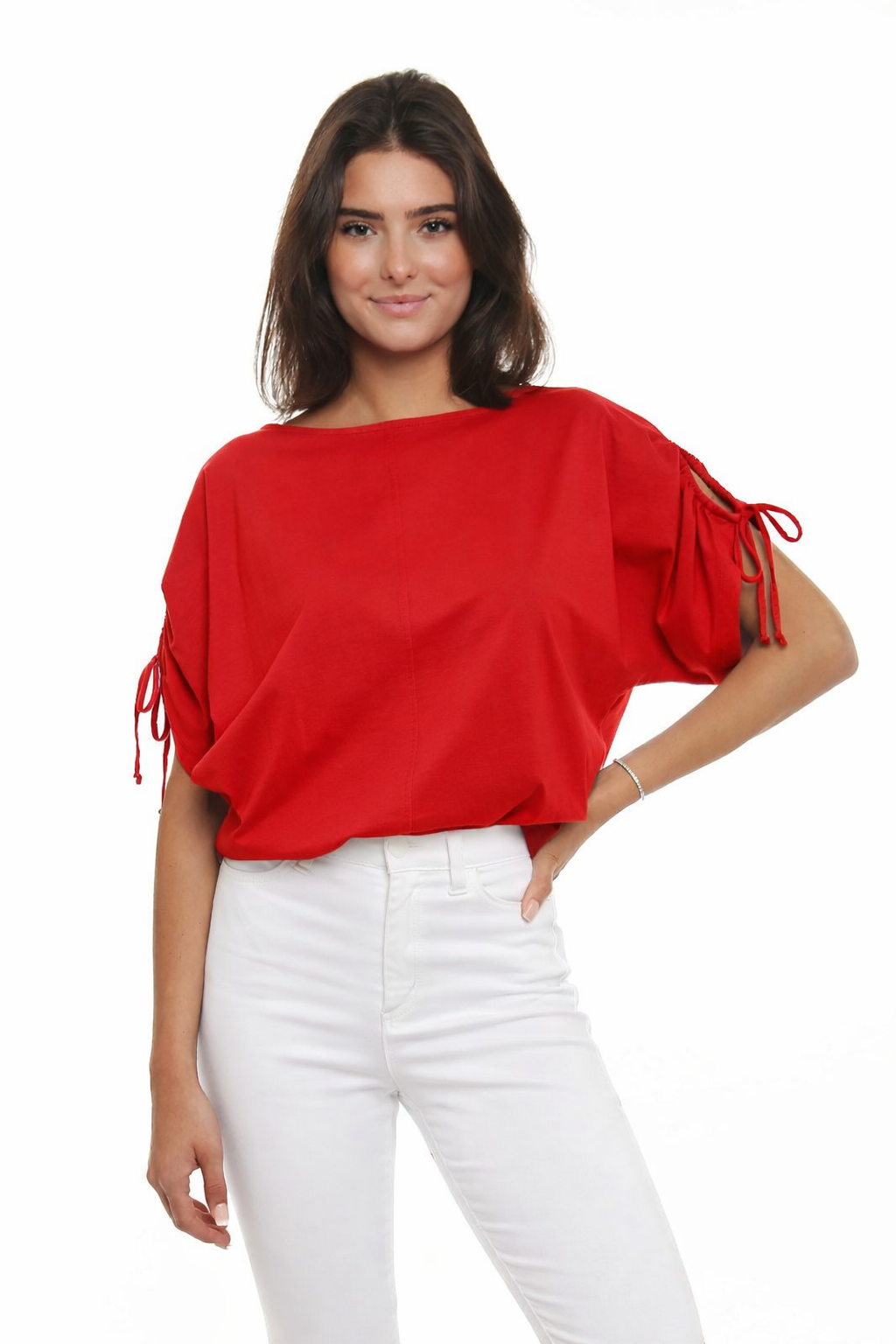 Cotton Jersey Cold Ruched Shoulder Tee