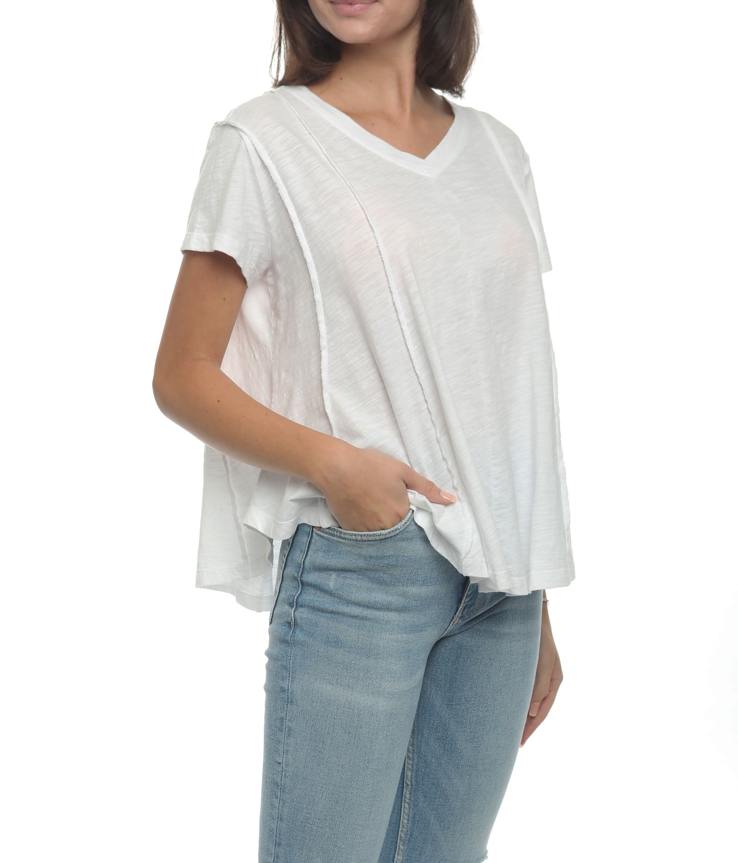 Drop Shoulder V-Neckwith Swing Hem Tee