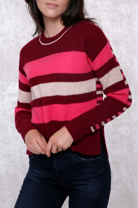 Cashmere Long Sleeve Engineered Stripe Ribbed Pullover