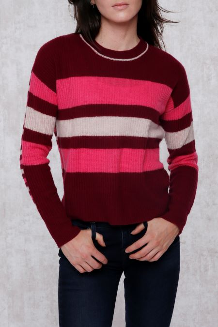 Cashmere Long Sleeve Engineered Stripe Ribbed Pullover