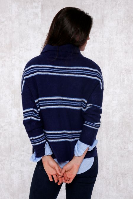 Cashmere Long Sleeve Striped Ribbed Sweater