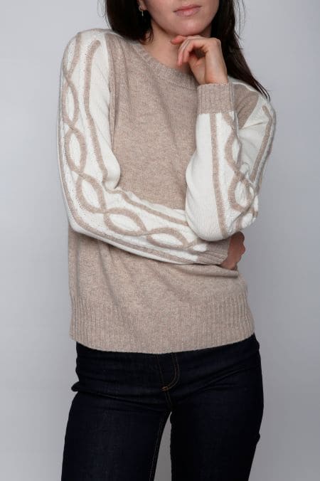 Cashmere Blend Two Tone Cable Sweater