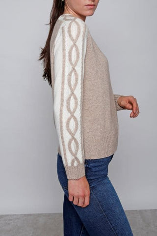 Cashmere Blend Two Tone Cable Sweater