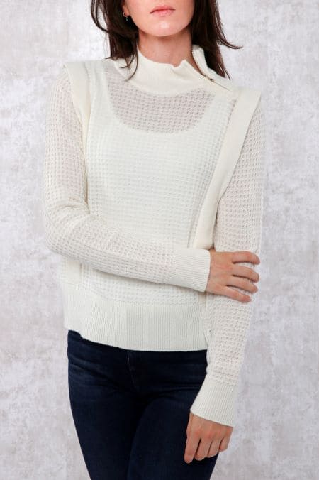 Cashmere Blend Textured Mock Neck Sweater