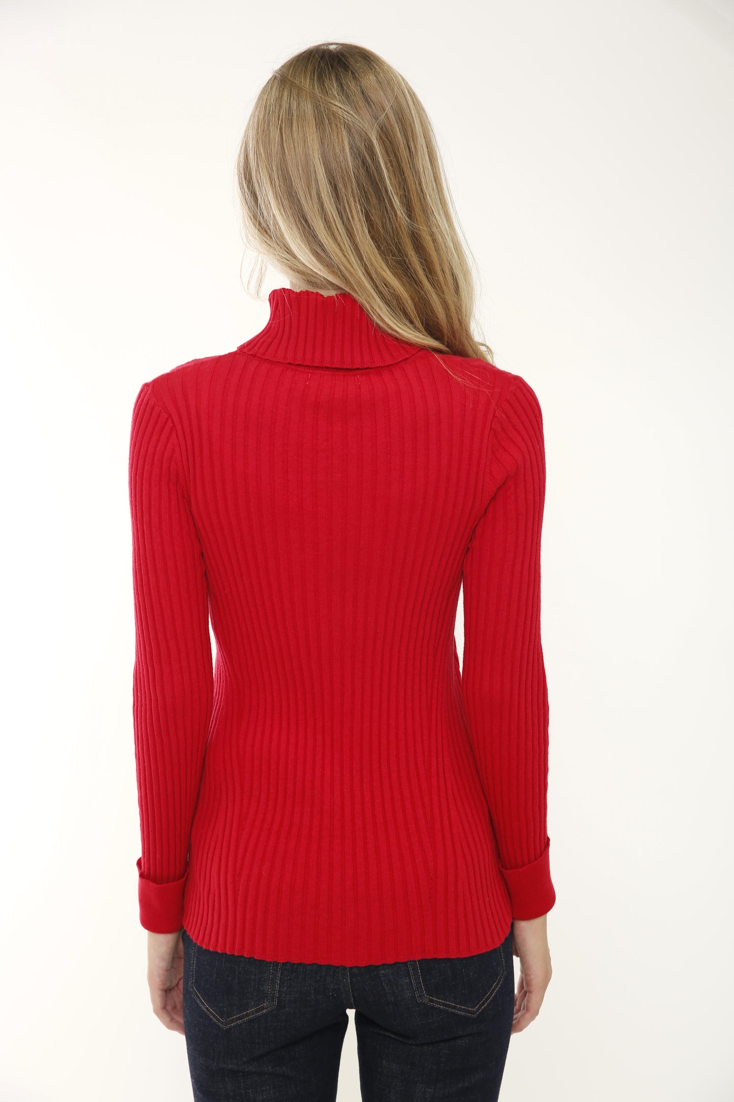 Cotton/Cashmere Blend Long Sleeve Rib Turtle Neck Pullover