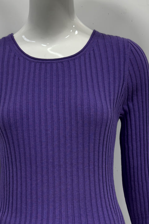 Cotton/Cashmere Blend Long Sleeve Rib Crew Neck Pullover