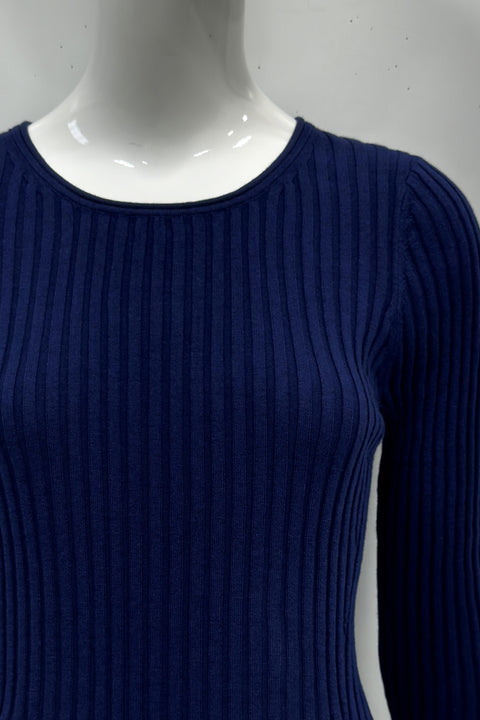 Cotton/Cashmere Blend Long Sleeve Rib Crew Neck Pullover