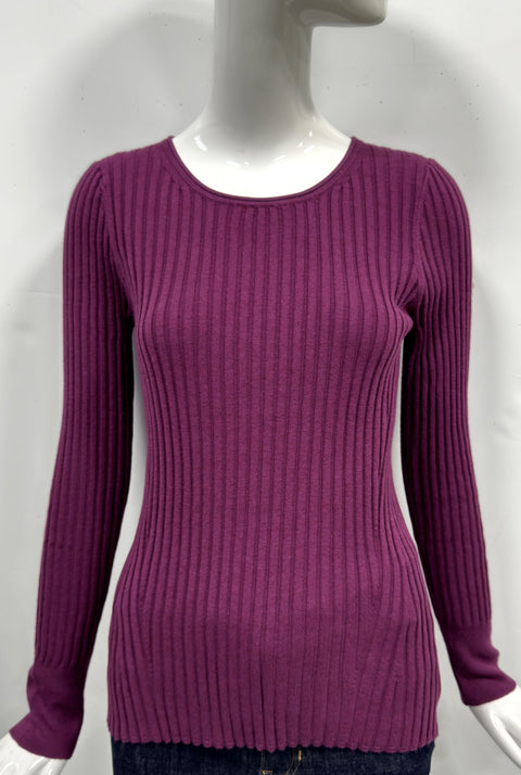 Cotton/Cashmere Blend Long Sleeve Rib Crew Neck Pullover