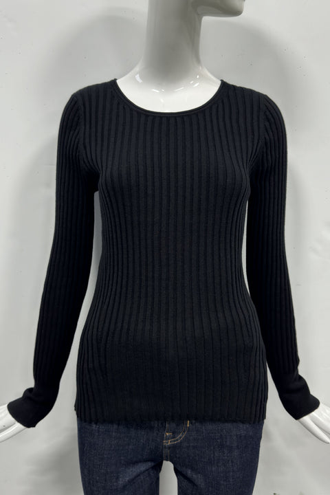 Cotton/Cashmere Blend Long Sleeve Rib Crew Neck Pullover