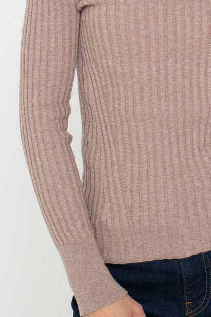 Cotton/Cashmere Blend Long Sleeve Rib Crew Neck Pullover