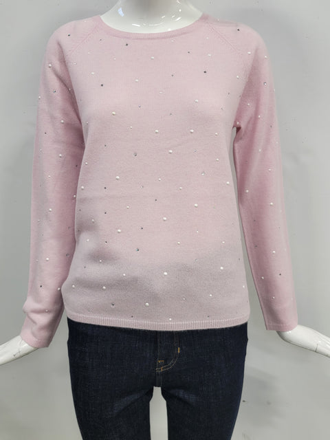 Cashmere Wool Long Sleeve Pearls & Heat Set Pullover