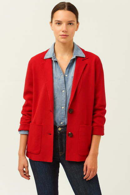 Cotton Blend Long Sleeve Button Front Cardigan Blazer