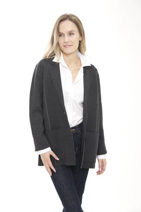 Cotton Blend Long Sleeve Button Front Cardigan Blazer