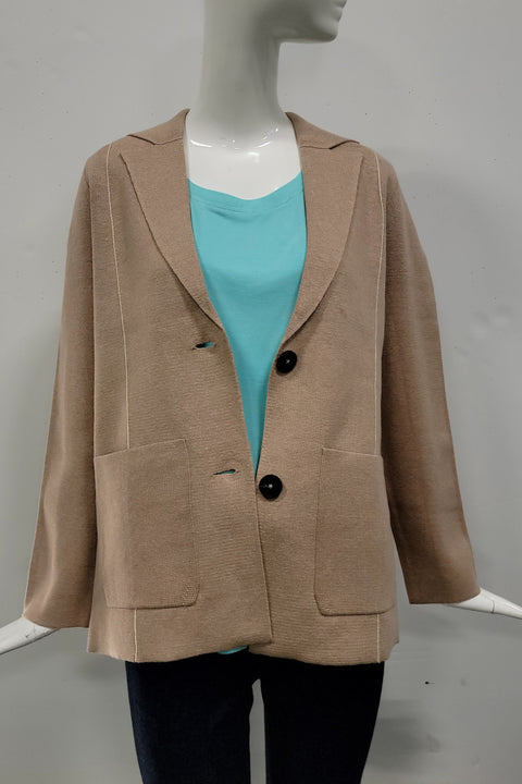 Cotton Blend Long Sleeve Button Front Cardigan Blazer