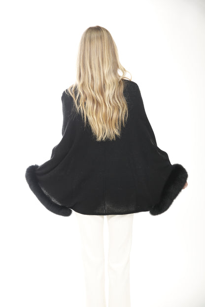 Cashmere Poncho with Fur Cuff Trims