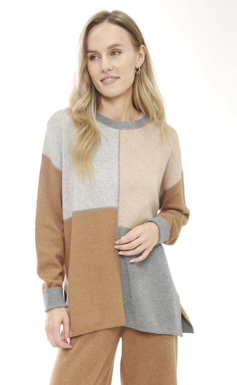 Cotton Blend Long Sleeve Double Sided Color Block Pullover