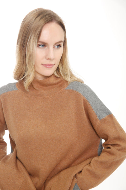 Cotton Blend Long Sleeve Double Sided Mock Neck Pullover