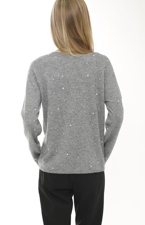 Cashmere Wool Long Sleeve Pearls & Heat Set Pullover
